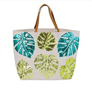 Venus Mud Pie 8613345WH Sequin Dazzle Jute Beach Bag 13”x21”x7”